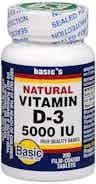 Basic's Natural Vitamin D-3, 5000 IU, 200 Tablets