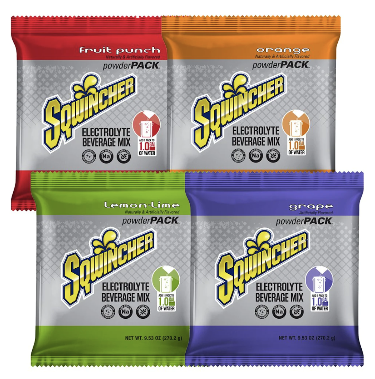 Sqwincher PowderPack Professional Grade Hydration Electrolyte Replenishment Drink Mix, Assorted Flavors, 9.53 oz.