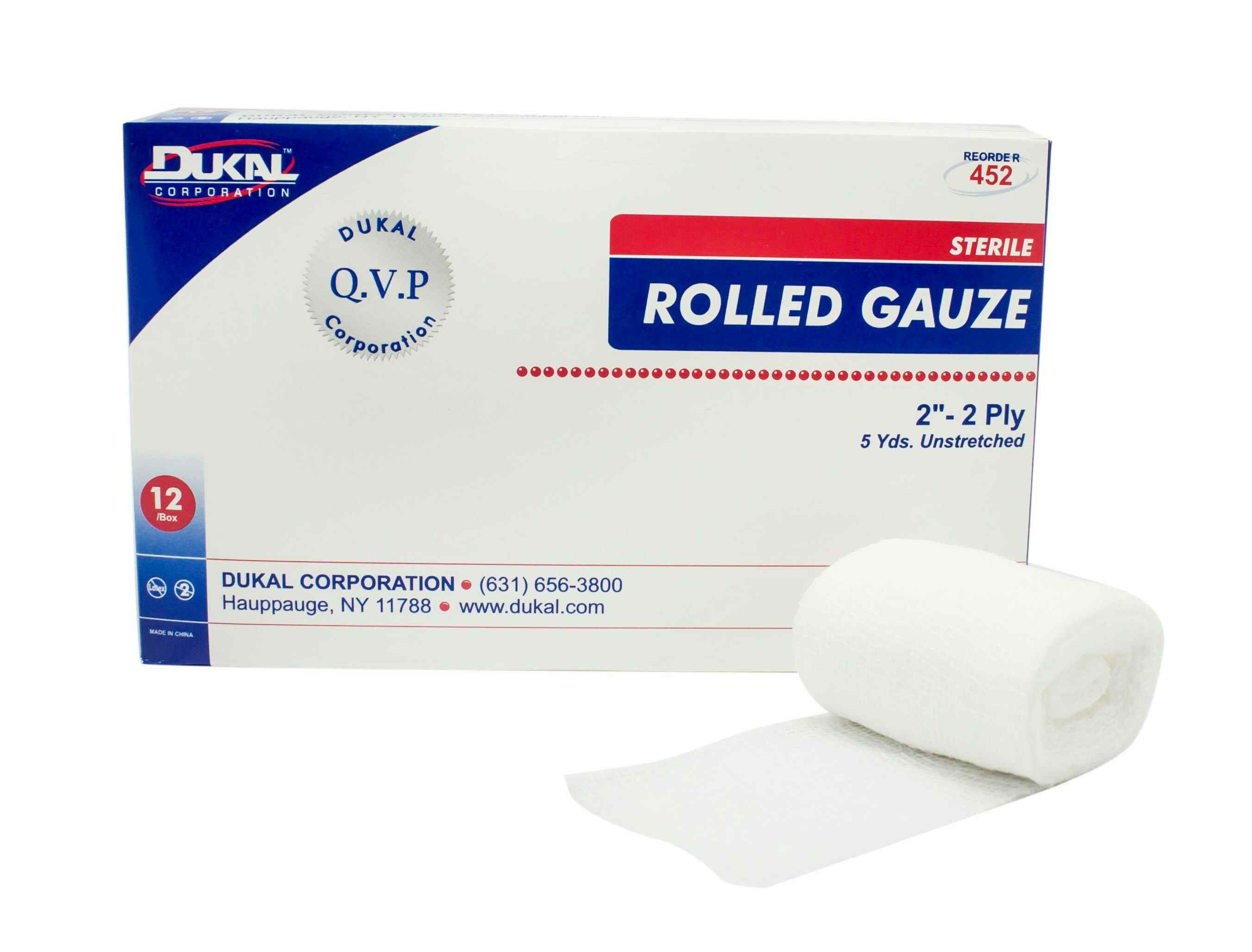 Dukal Sterile Rolled Gauze, 2 Ply, 2" X 5 yds
