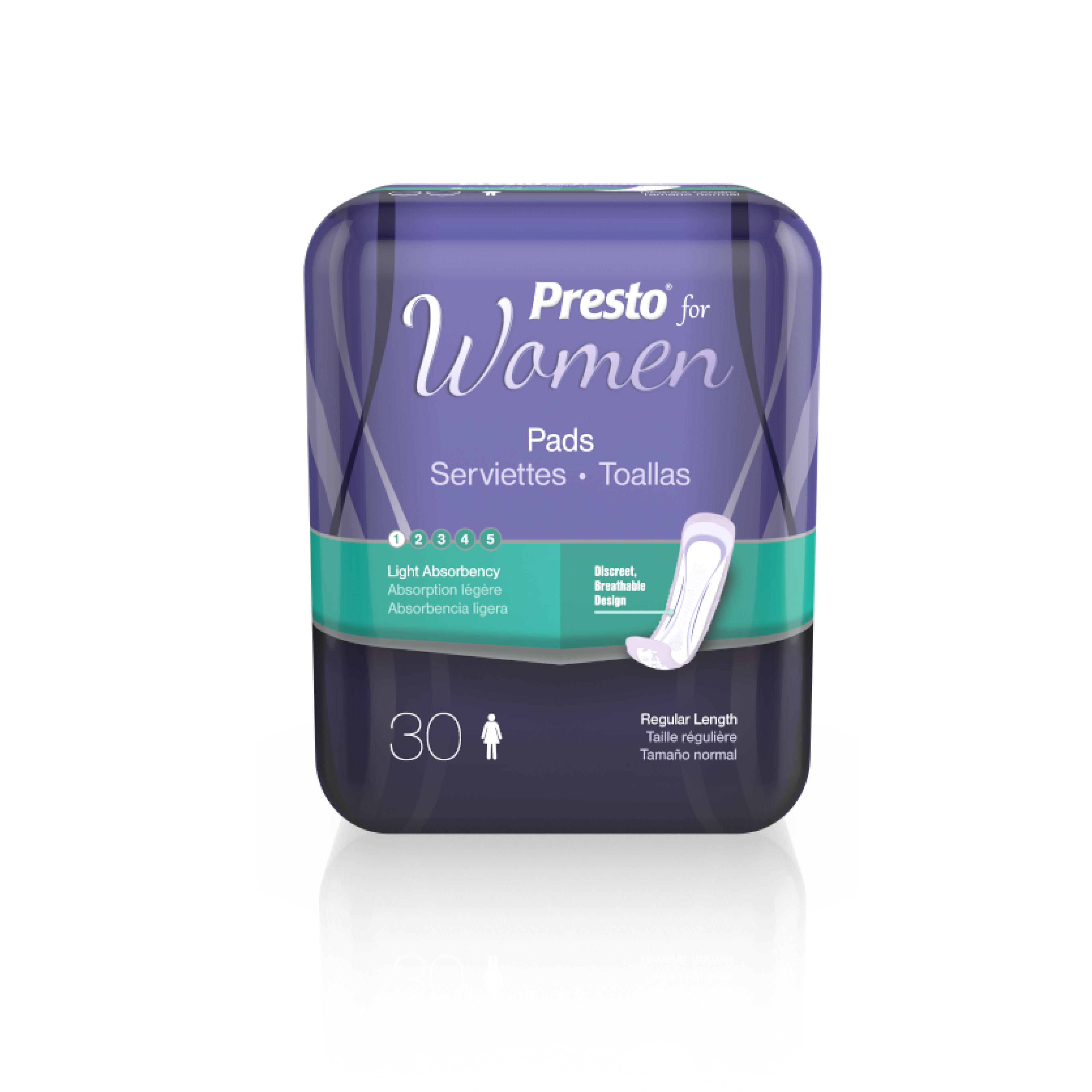 Presto Incontinence Pads for Women, Light Absorbency