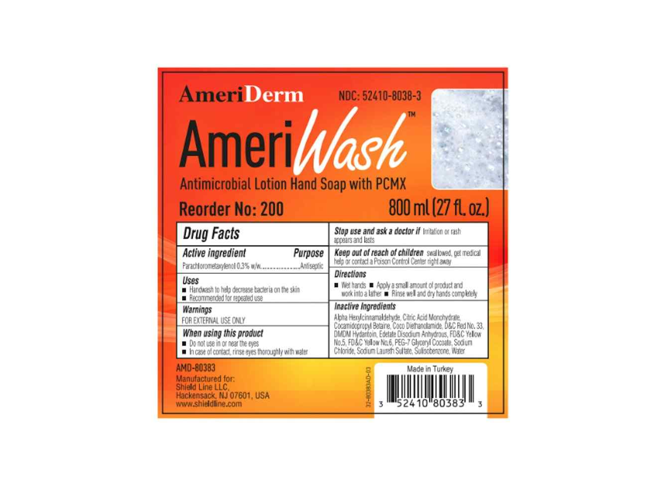 Ameriderm AmeriWash Anti-Microbial Lotion Soap with PCMX