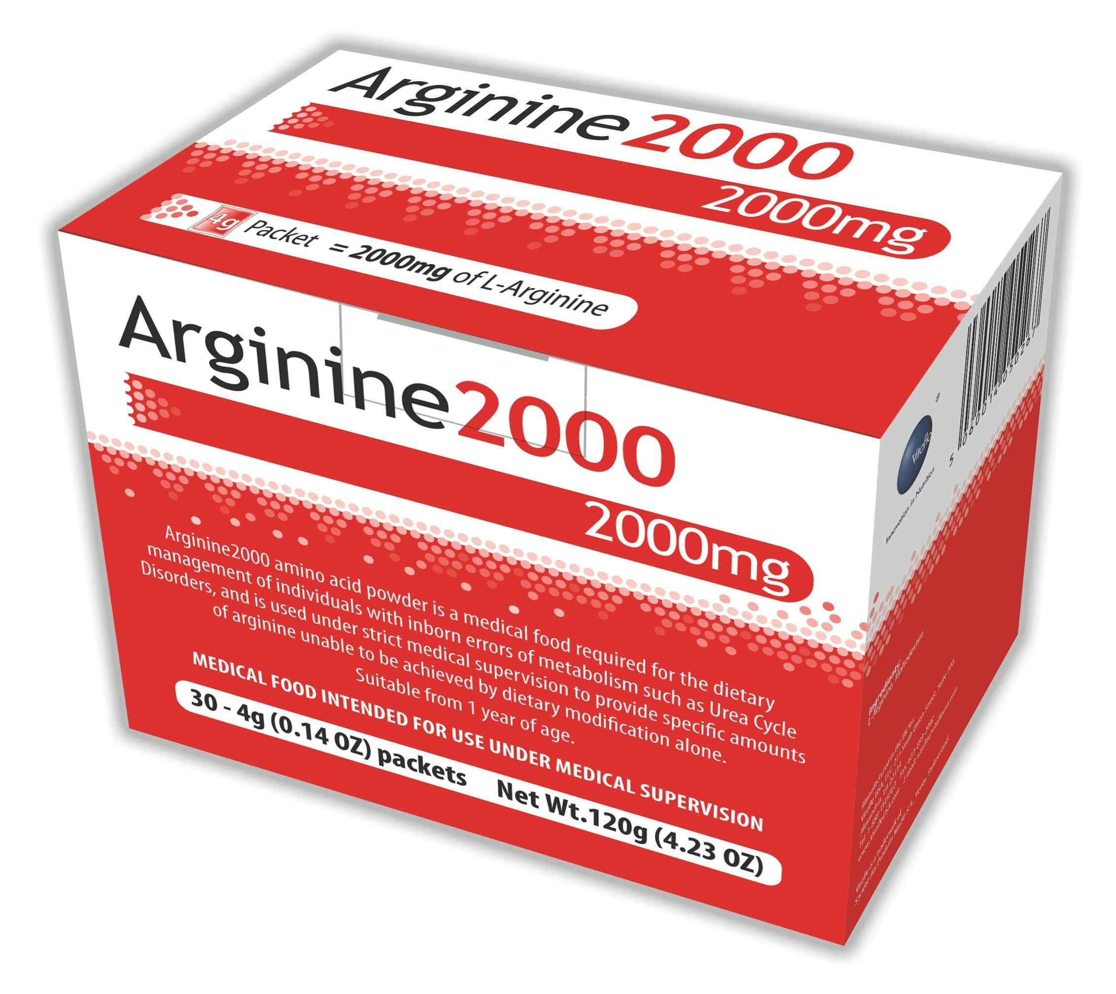 Vitaflo Arginine 2000 Amino Acid Oral Supplement Powder, Unflavored, 4g Packet