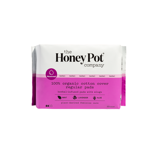 The Honey Pot Organic Cotton Herbal Pads with Wings, Regular Absorbency