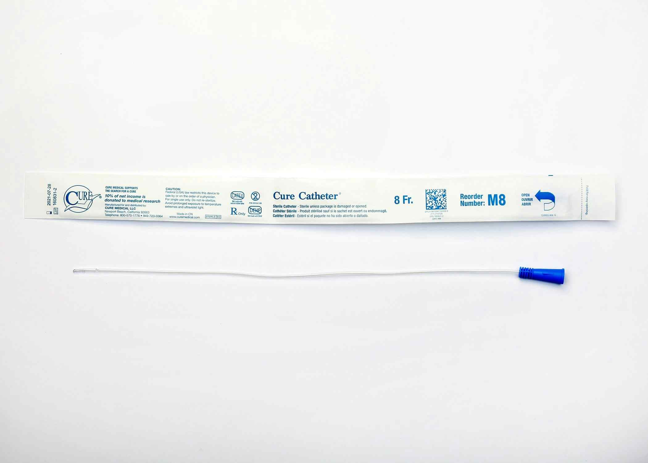 Cure Catheter Urethral Catheter, Male Straight Tip, Uncoated PVC, 16"