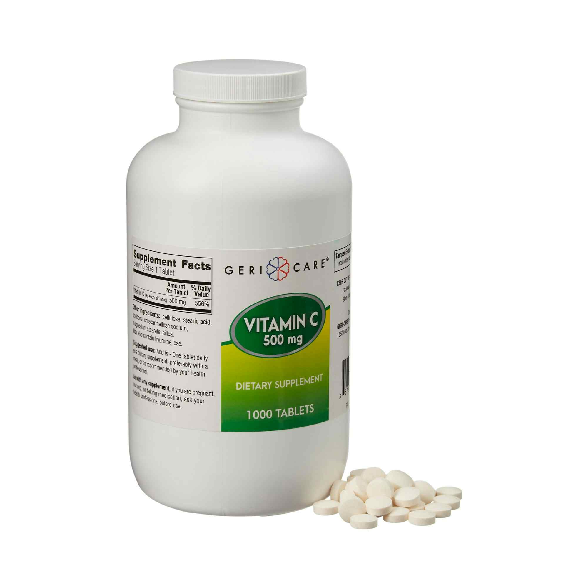 Geri-Care Ascorbic Acid Vitamin C Supplement 500 mg, Tablet, 841-10-GCP, 1000 Tablets - Case of 12 Bottles