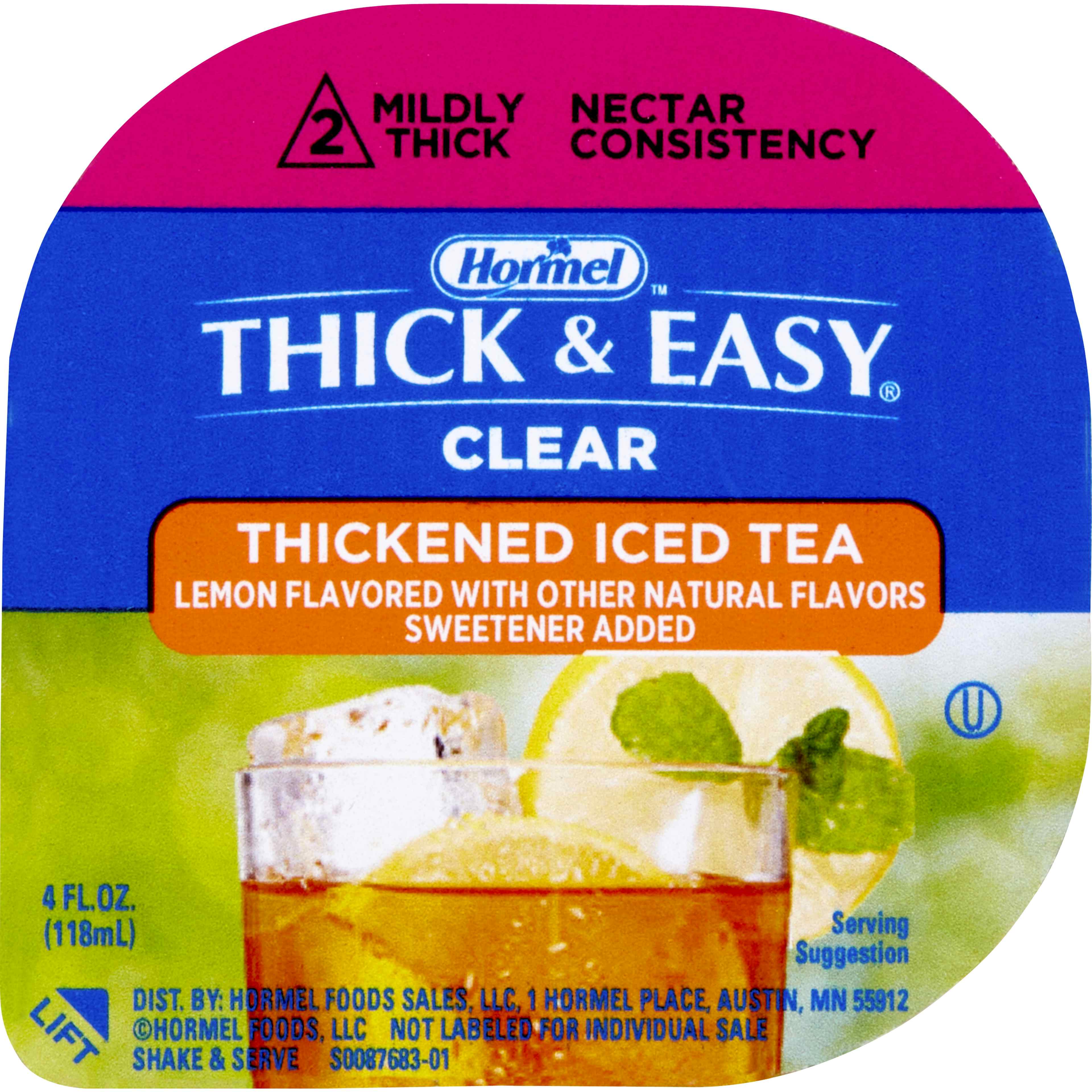 Hormel Thick & Easy Clear Thickened Beverage, Nectar Consistency, 2 Mildly Thick, Iced Tea Flavor