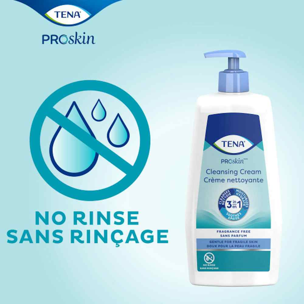 TENA ProSkin Rinse-Free Body Wash Cream, 33.8 oz., Pump Bottle, Unscented