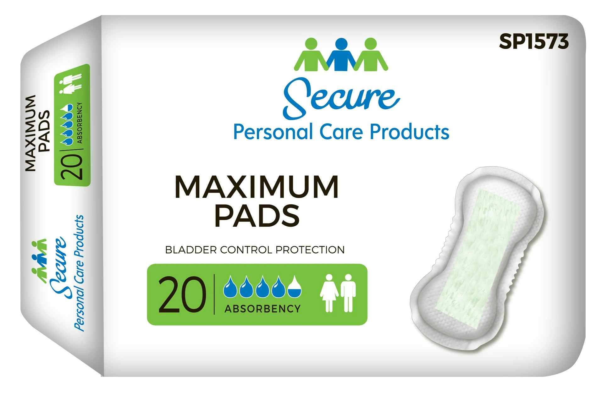 Secure Personal Care Products Maximum Bladder Control Pads, SP1573, Case of 180 (9 Bags)