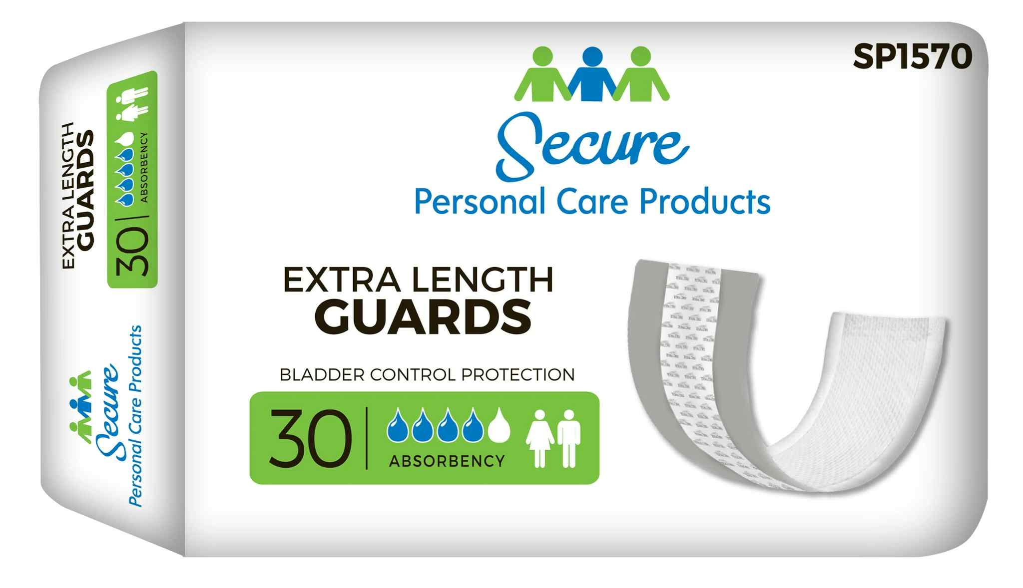 Secure Personal Care Products Extra Length Guards Bladder Control Pads, SP1570, 12" - Case of 180 (6 Bags)