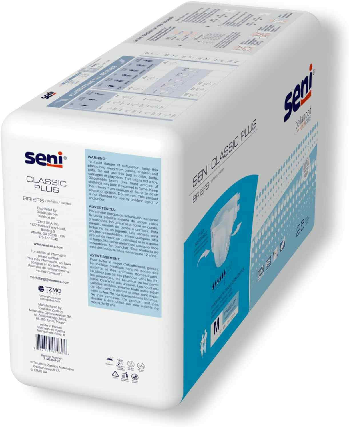 Seni Classic Plus Brief Adult Diapers with Tabs, Moderate Absorbency
