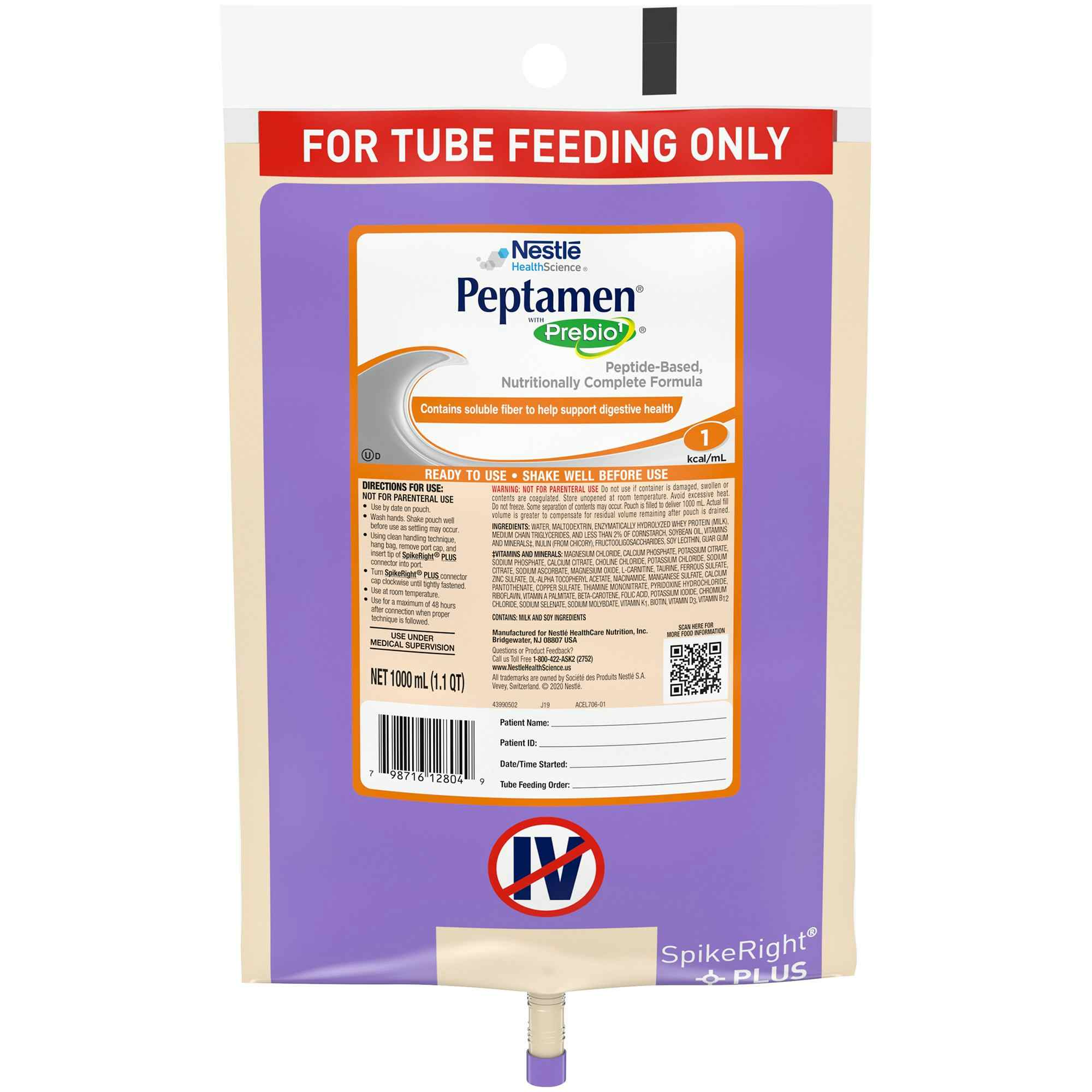 Nestle HealthScience Peptamen with Prebio1 Peptide-Based Nutritionally Complete Tube Feeding Formula, 33.8 oz., 10798716228043, 1 Each