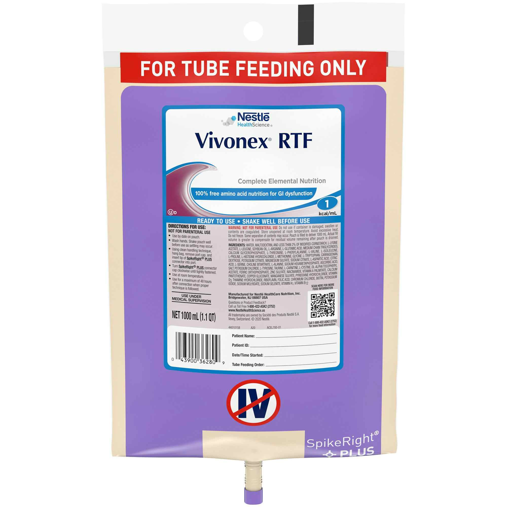 Nestle HealthScience Vivonex RTF Complete Elemental Nutrition Tube Feeding Formula, 33.8 oz., 10043900362806, Case of 6