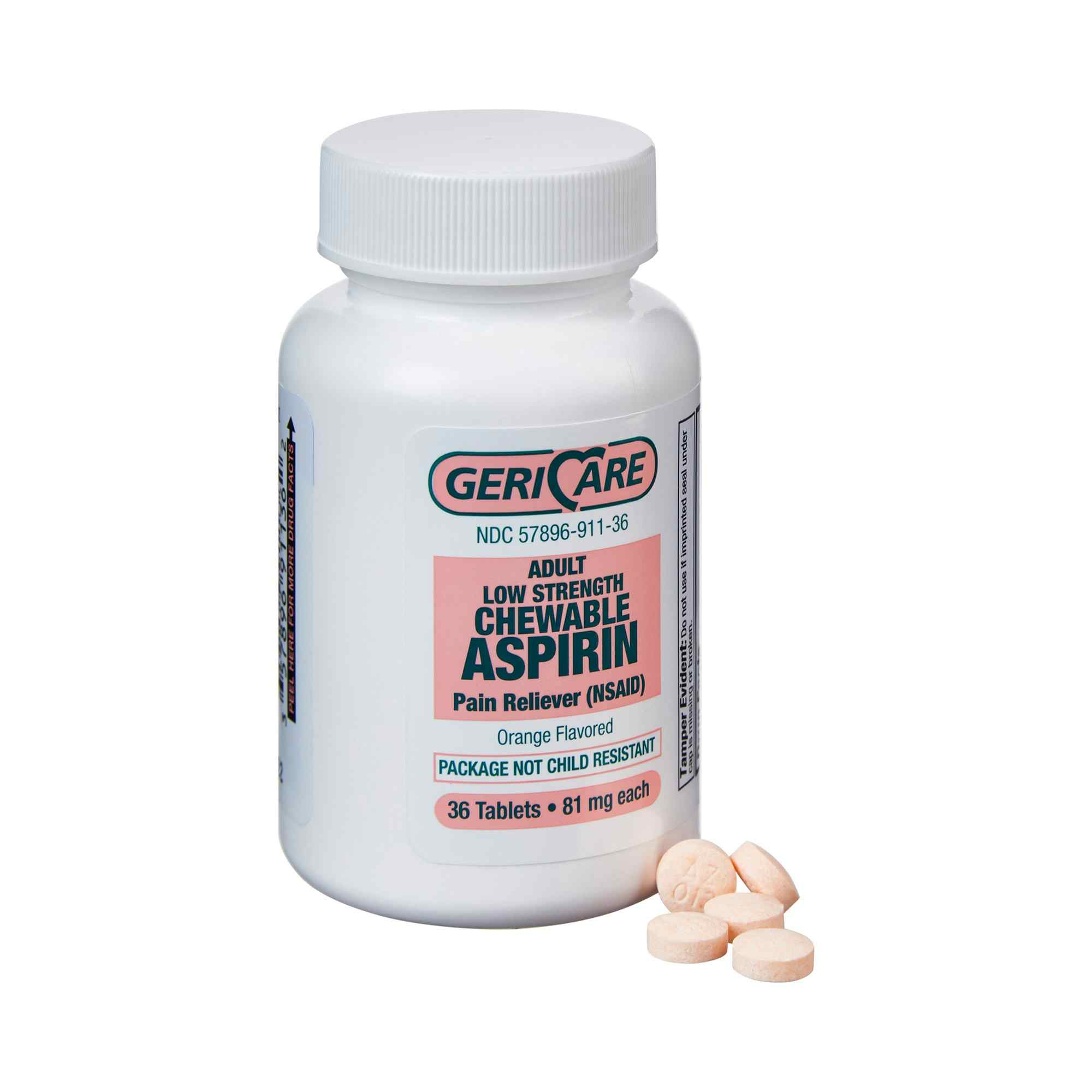 Geri-Care Adult Low Strength Chewable Aspirin Pain Reliever, 81 mg., 911-36-GCP, 1 Each