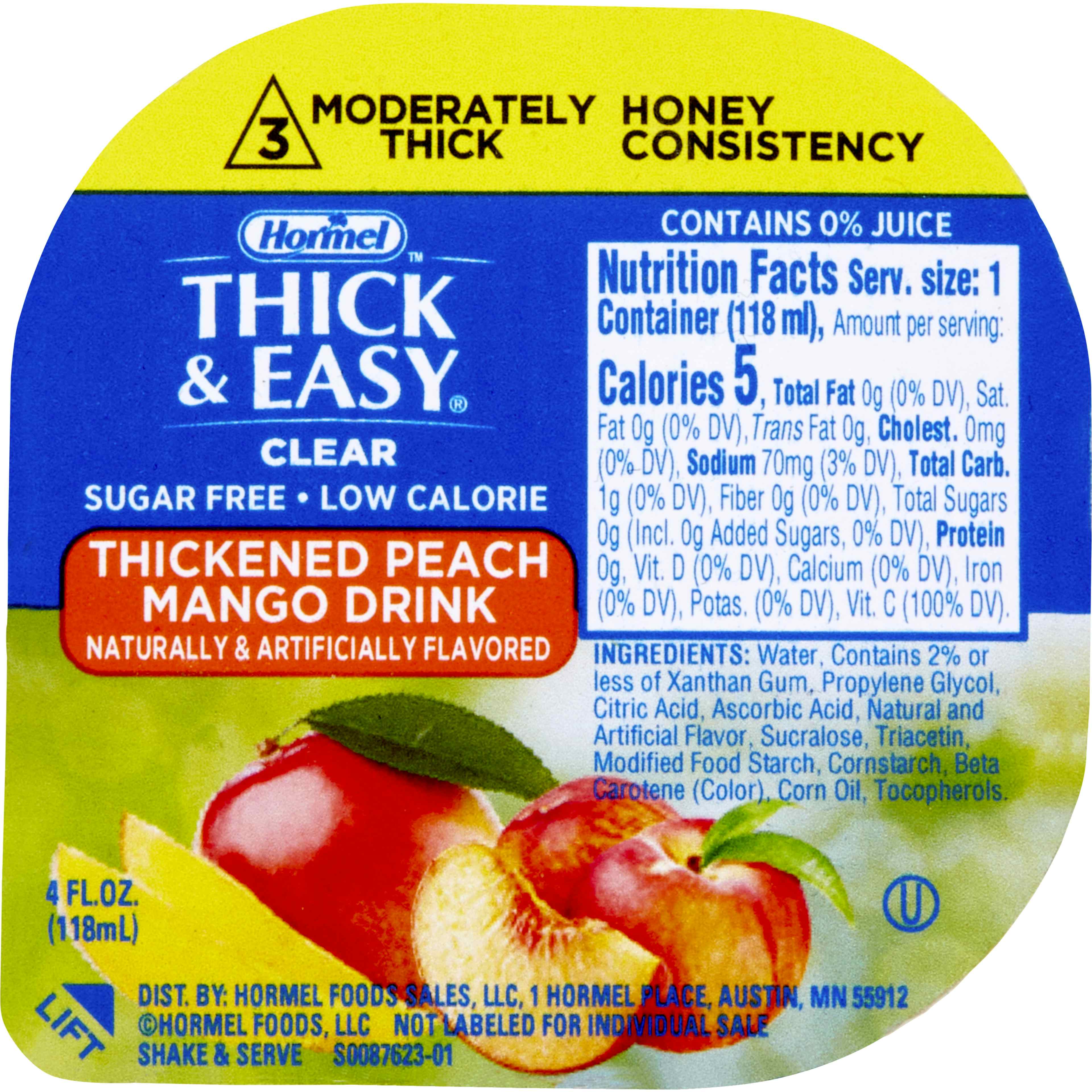 Thick & Easy Clear Honey Consistency Sugar-Free Peach Mango Thickened Beverage, 4 oz. Cup