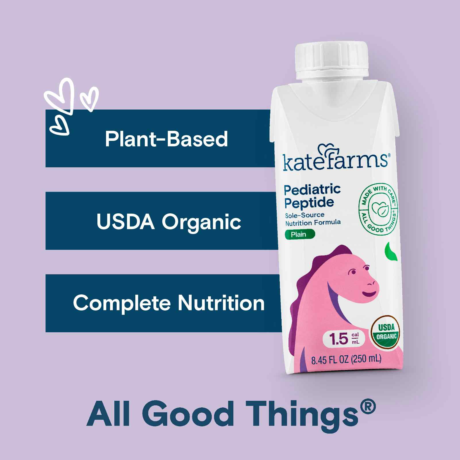 Kate Farms Pediatric Peptide 1.5 Sole-Source Nutrition Formula, Plain, 8.45 oz.