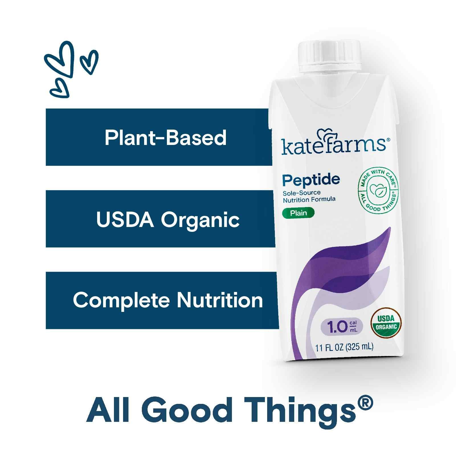 Kate Farms Peptide 1.0 Sole-Source Nutrition, Plain, 11 oz.