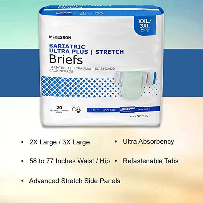 McKesson Bariatric Ultra Plus Stretch Brief Adult Diapers with Tabs, Heavy Absorbency