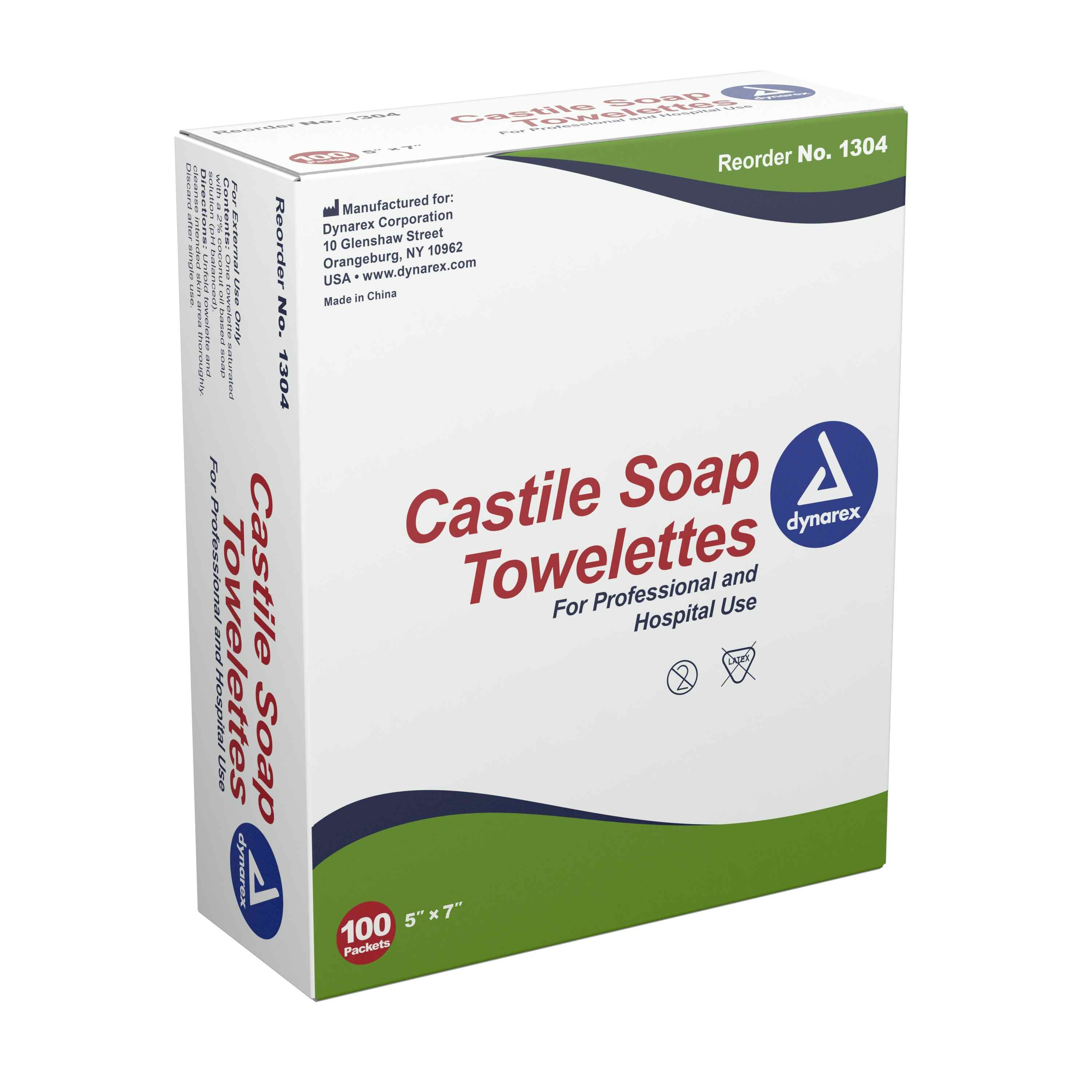 Dynarex Castile Soap Towelettes, 1304, Case of 1000 (10 Boxes)