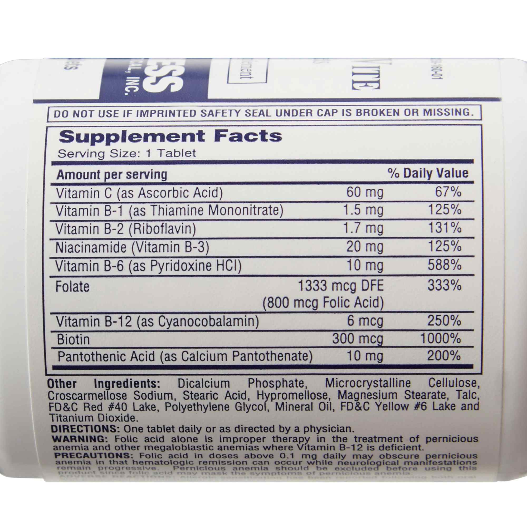 Rena-Vite Folic Acid/Vitamin B Dietary Supplement, 0.8 mg, 100 Tablets, 60258016001, 1 Bottle