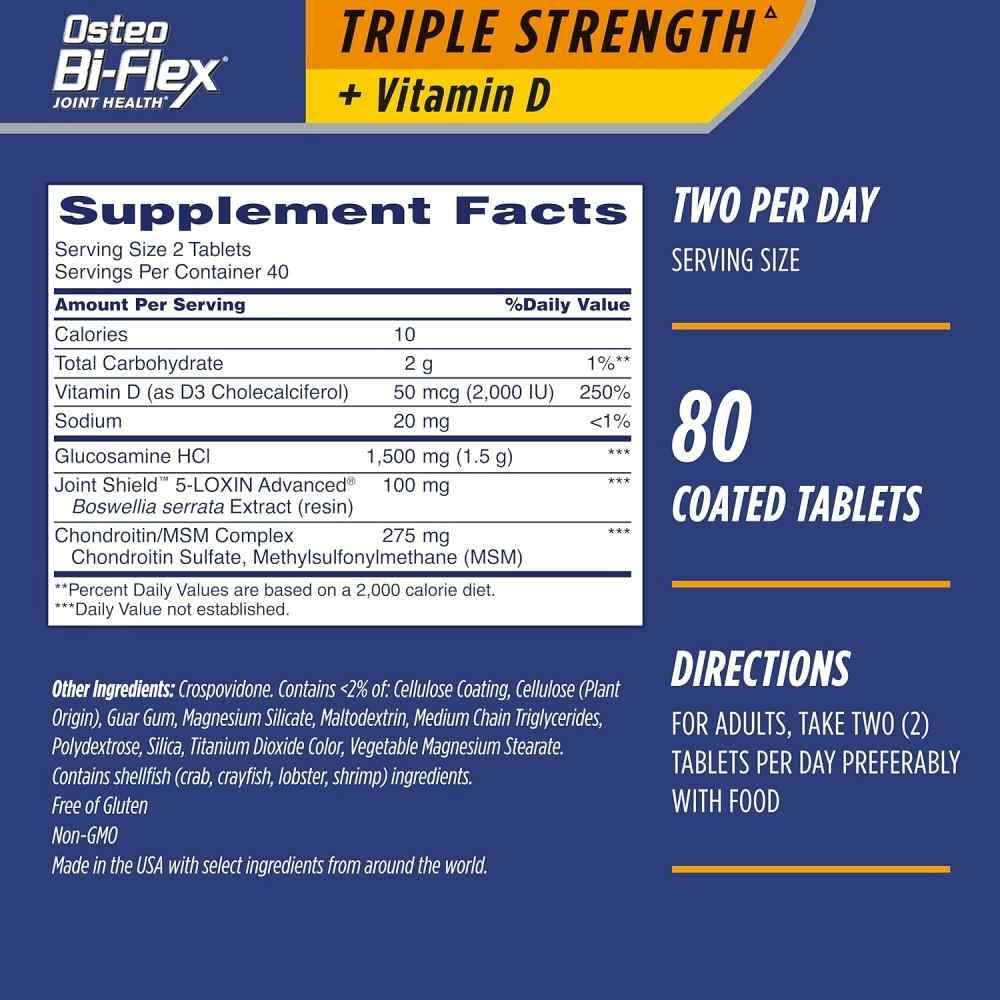 Osteo Bi-Flex Joint Health Triple Strength with Vitamin D Supplement, 80 Tablets
