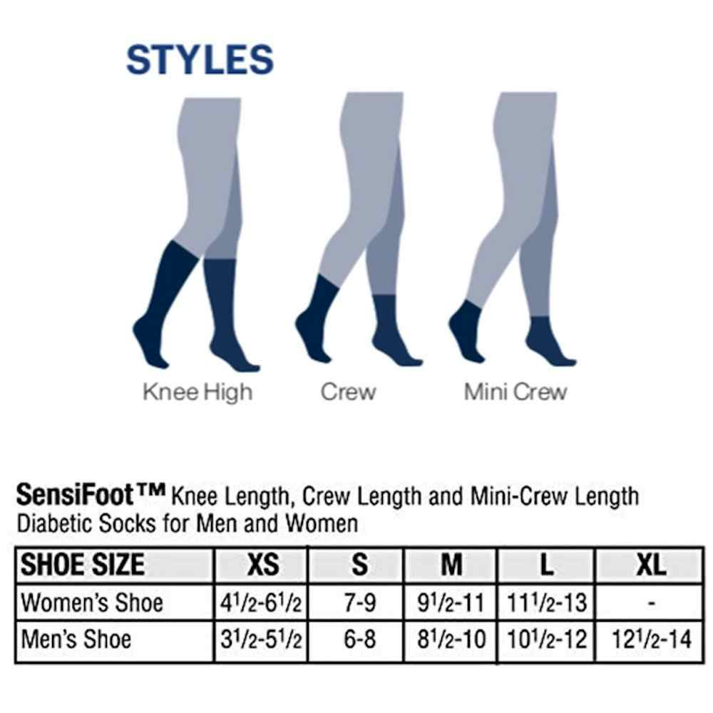 Jobst SensiFoot Knee High Diabetic Sock, size guide