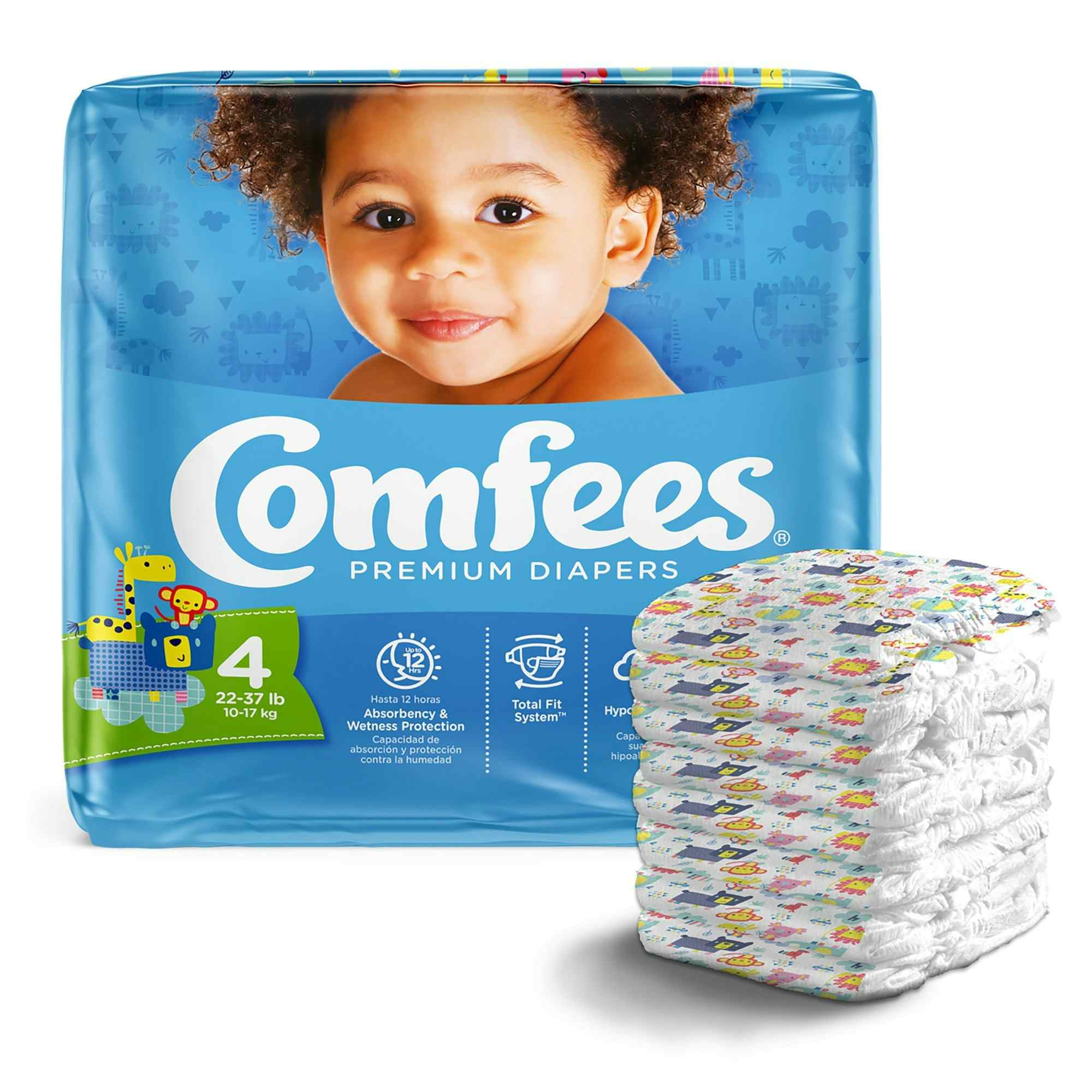 Comfees Premium Baby Diapers, Moderate Absorbency, CMF-4, Size 4 (22 - 37 lbs.) - Bag of 31