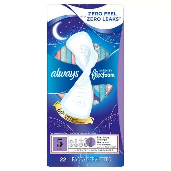 Always Infinity Pads with Wings, Size 5, Unscented, Extra Heavy Overnight Absorbency