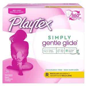 Playtex Simply Gentle Glide Tampons, Unscented, Regular Absorbency, 09837, Box of 20