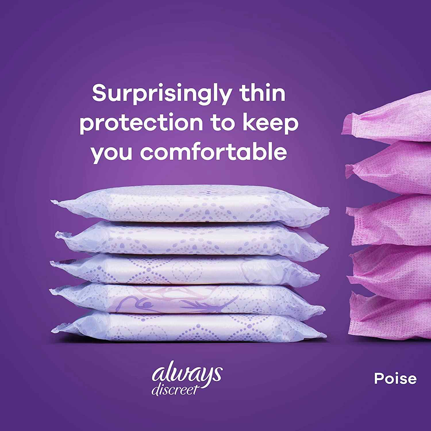 Always Discreet Incontinence Pads, Light Absorbency, 80348730, Pack of 39