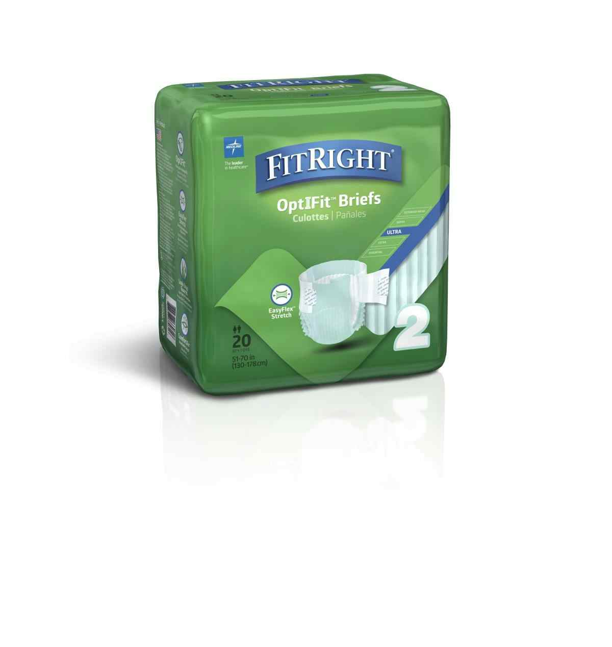 FitRight OptiFit Ultra Incontinence Briefs with Center Tab Adult Diapers, Heavy Absorbency, FRSU2, Large/XL/2XL (51"-70") -  Case of 20