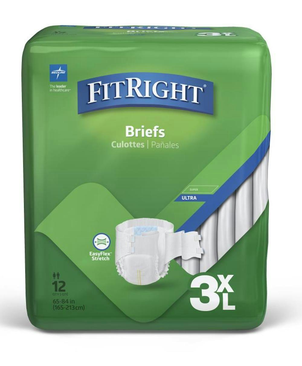 FitRight Disposable Cloth-Like Briefs Bariatric Adult Diapers with Tabs, Maximum Absorbency, MTB084Z, 3XL - Bag of 12