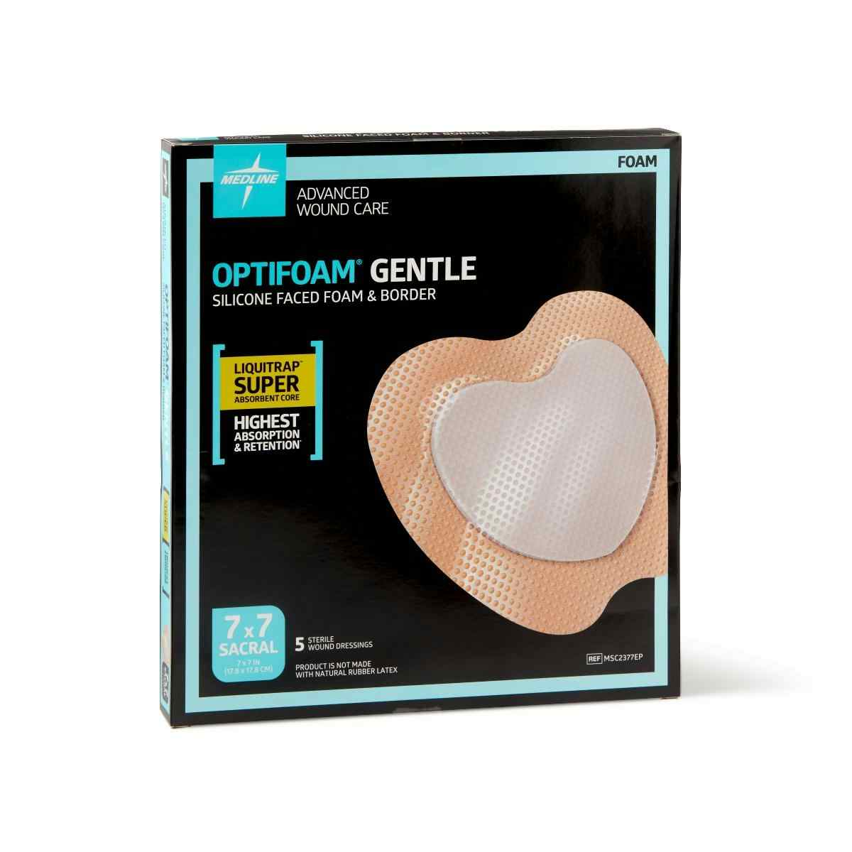 Optifoam Gentle LQ Silicone-Faced Foam Dressing with Liquitrap, MSC2377EPZ, 7 X 7 Inches - Sacrum - Box of 5