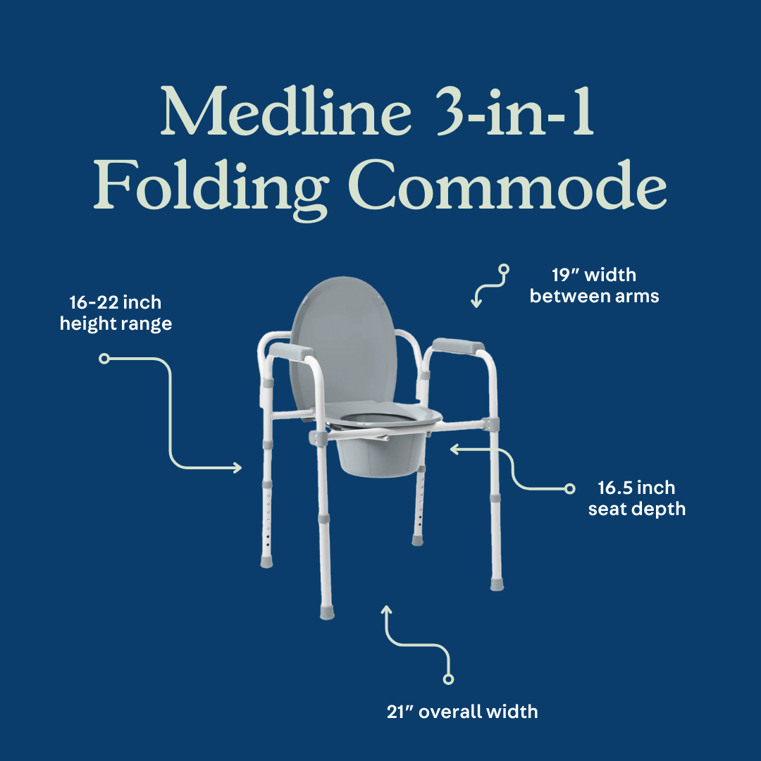 Medline 3-in-1 Steel Elongated Folding Commode