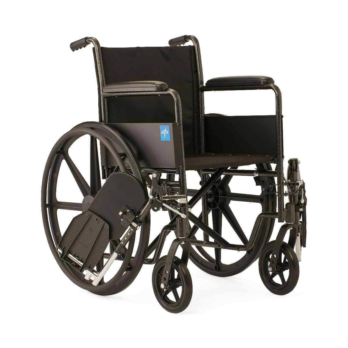 Medline K1 Wheelchair, Full-Length Permanent Arms, Elevating Leg Rests, 18", K1186N13E, 1 Each