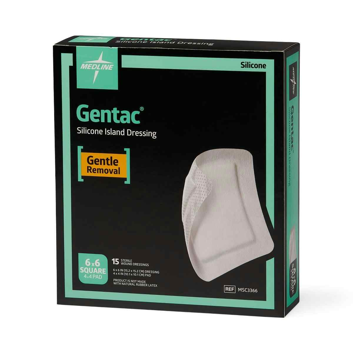 Medline Gentac Silicone Adhesive Island Dressing, MSC3366Z, 6" x 6" with 4 1/4" X 4 1/4" Pad - Box of 15