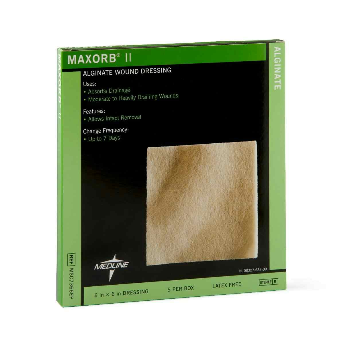 Medline Maxorb II Alginate Dressing, MSC7366EPZ, 6" X 6" - Box of 5