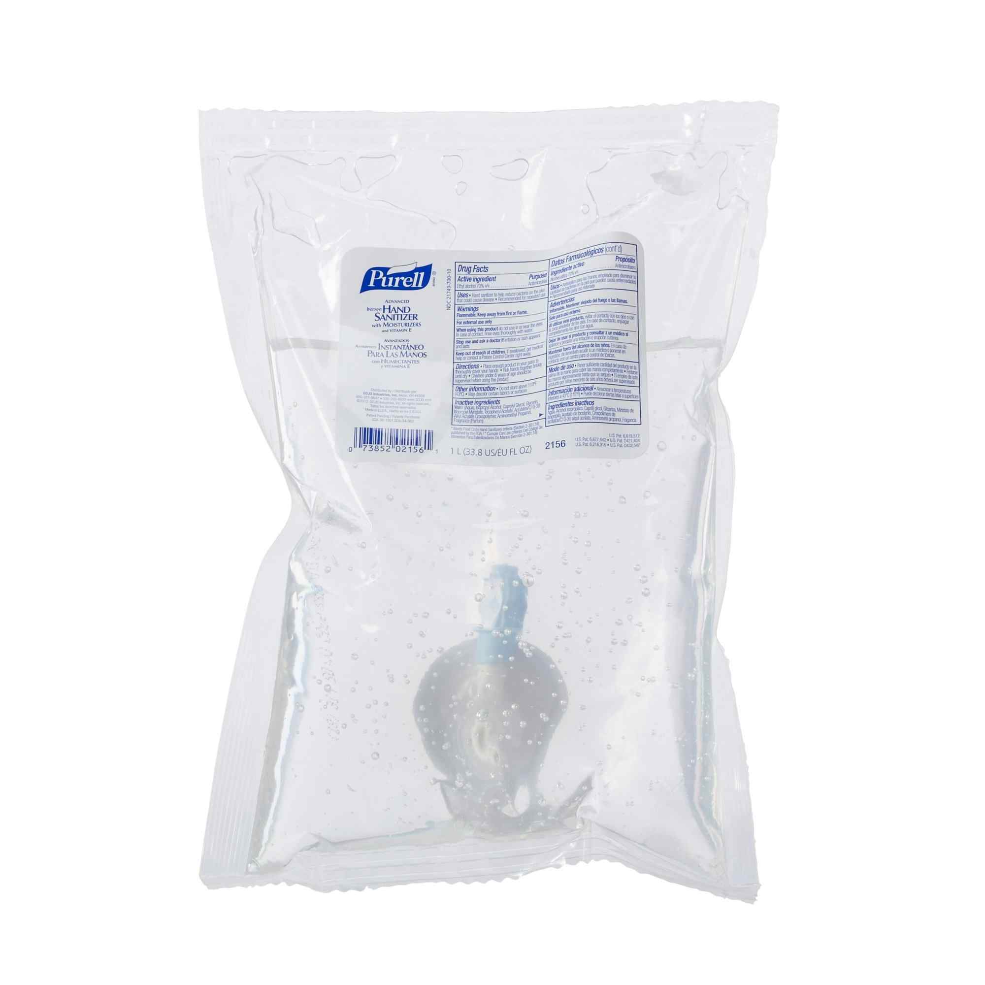 Purell Advanced Gel Hand Sanitizer Refill, 2156-08, 1,000 mL Bag - Case of 8