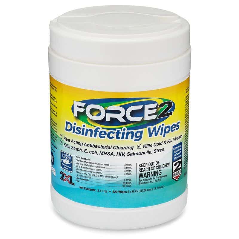 2XL Force2 Disinfectant Wipes, 2XL407, 1 Canister (220 Wipes)