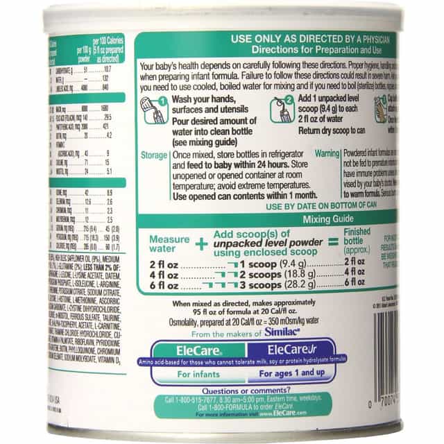 EleCare Hypoallergenic Amino Acid Based Powder Infant Formula with Iron ...